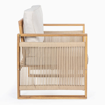 Gable Mid-Century Modern Roped Acacia Wood Outdoor Patio Chair with Cushions - JONATHAN Y